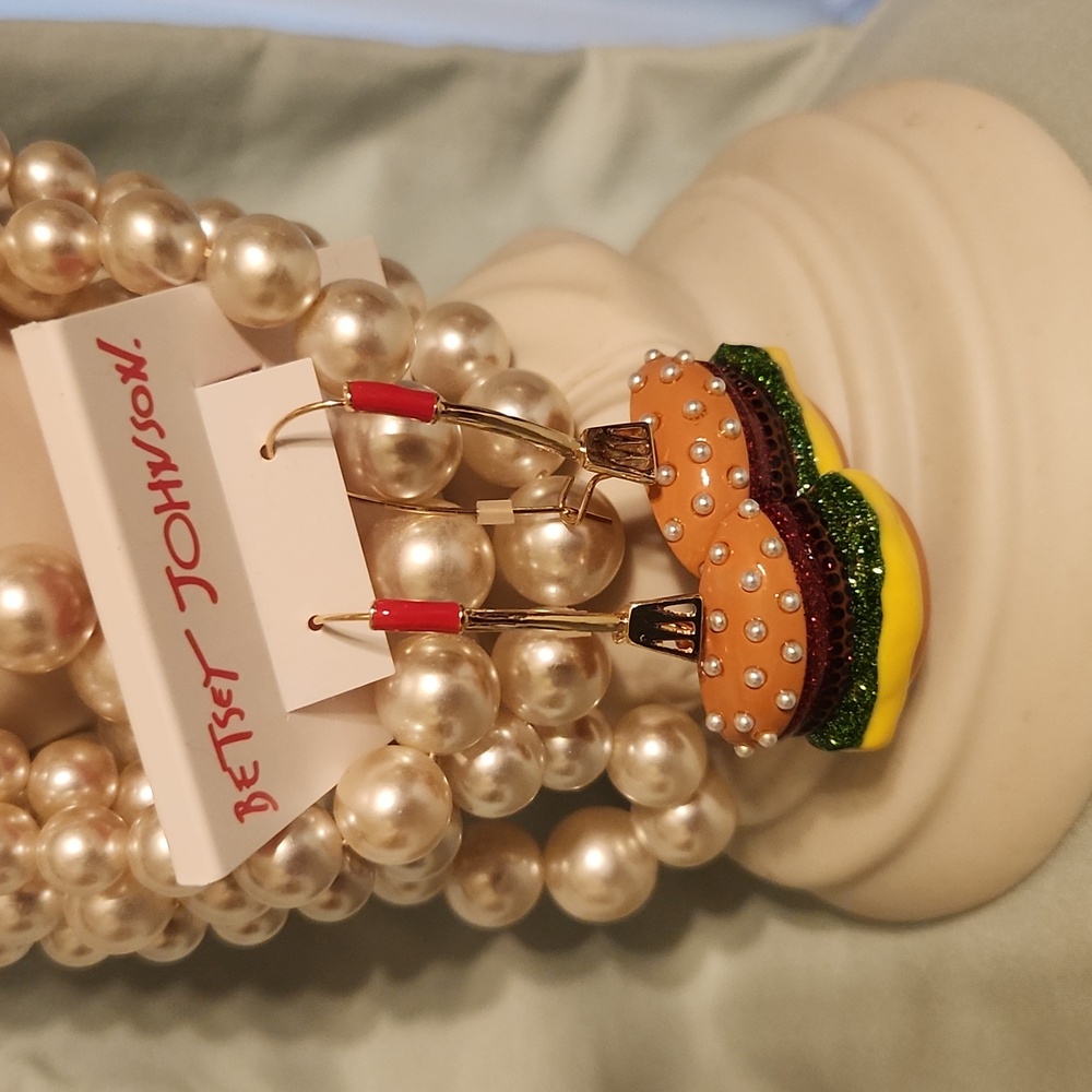 Betsey Johnson cheese burger dangle earrings
